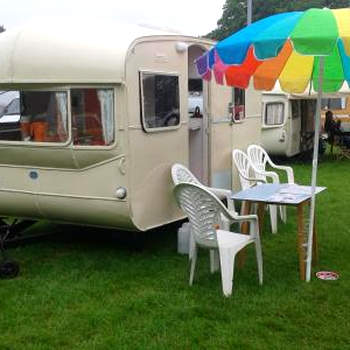 Retro Caravan with Mountain Views